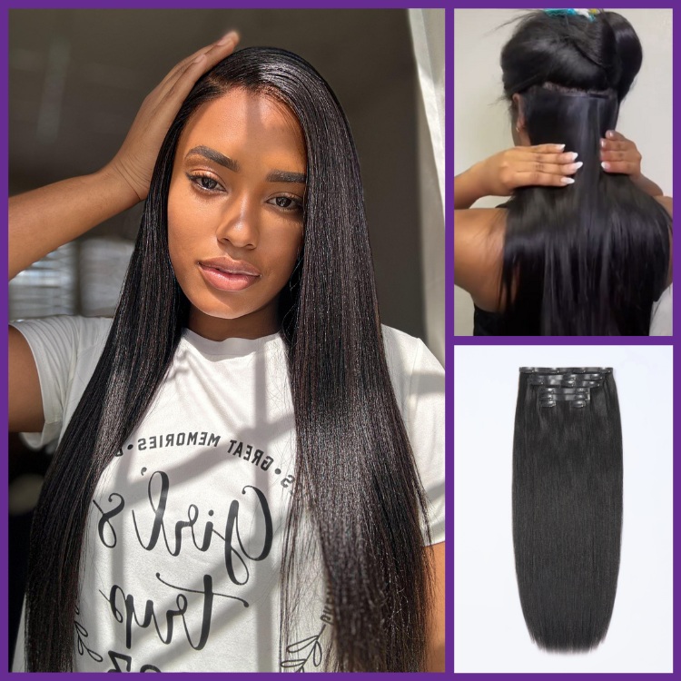 Seamless Clip-Ins Straight / Body Wave / Kinky Curly / Yaki Straight / Kinky Straight / Deep Wave Real Human Hair Pieces 135g 9pcs / 7pcs