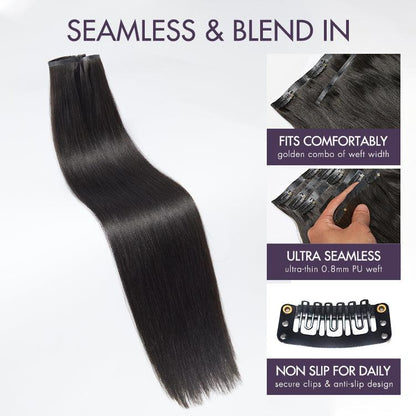 Seamless Clip-Ins Straight / Body Wave / Kinky Curly / Yaki Straight / Kinky Straight / Deep Wave  Real Human Hair Pieces 135g 9pcs / 7pcs