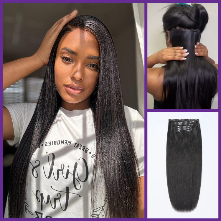 Seamless Clip-Ins Straight / Body Wave / Kinky Curly / Yaki Straight / Kinky Straight / Deep Wave  Real Human Hair Pieces 135g 9pcs / 7pcs